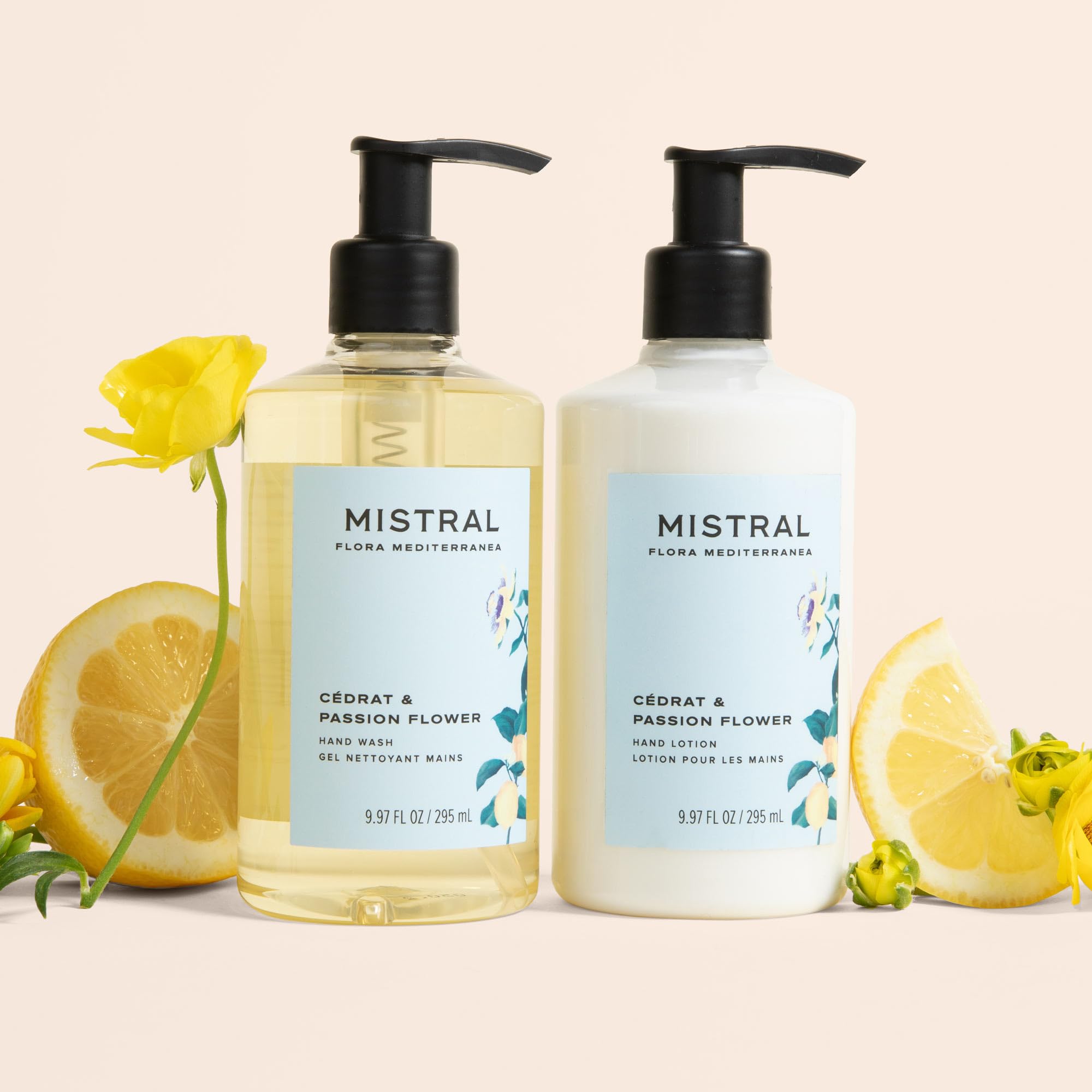 Mistral Cédrat & Passion Flower Luxury Hand Soap and Lotion Set (2 × 9.97 fl oz), Hand Wash & Lotion Hand Care Duo with Silicone Dish, Cédrat Extract & Passion Flower, Gift for Bathroom or Powder Room - Image 3