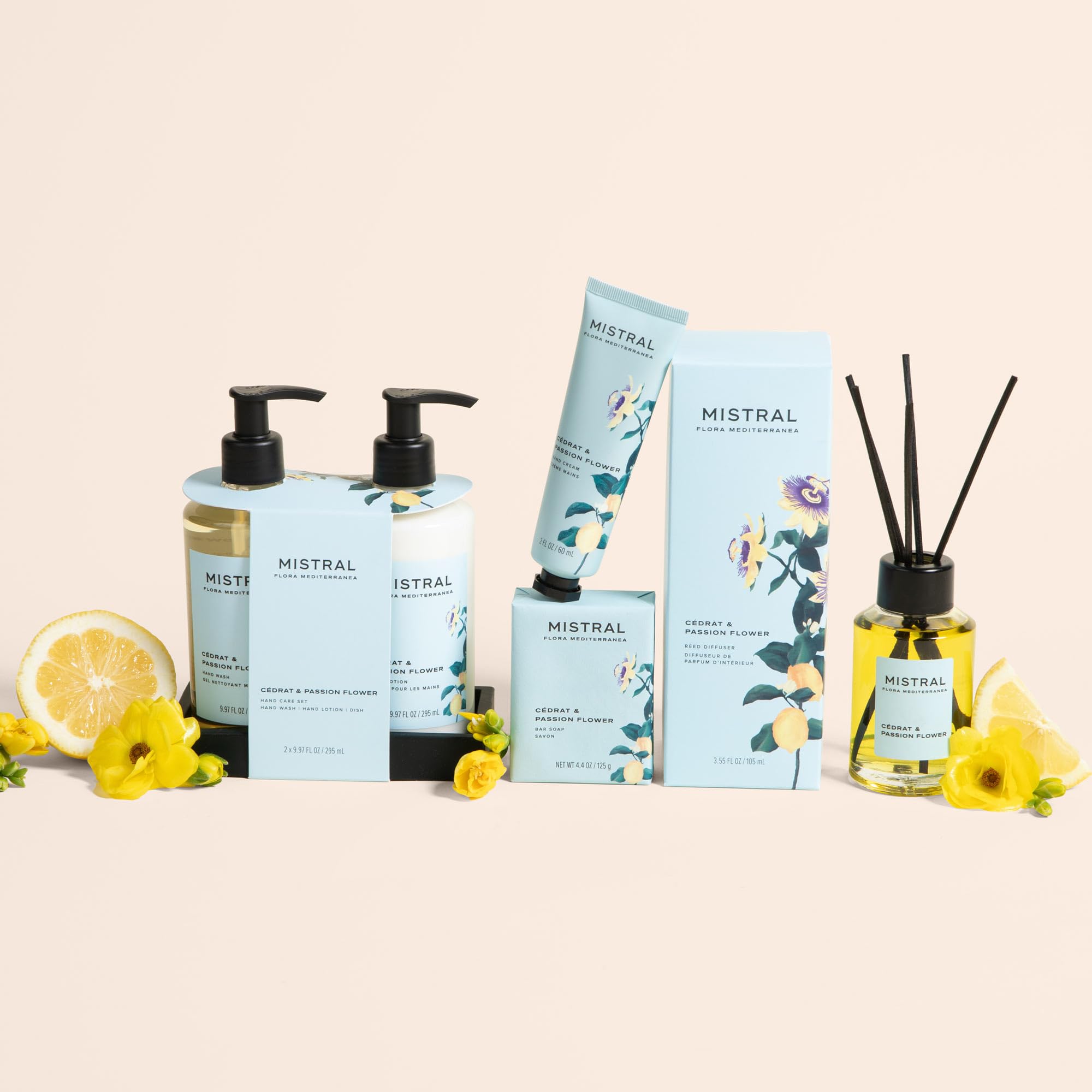 Mistral Cédrat & Passion Flower Luxury Hand Soap and Lotion Set (2 × 9.97 fl oz), Hand Wash & Lotion Hand Care Duo with Silicone Dish, Cédrat Extract & Passion Flower, Gift for Bathroom or Powder Room - Image 4