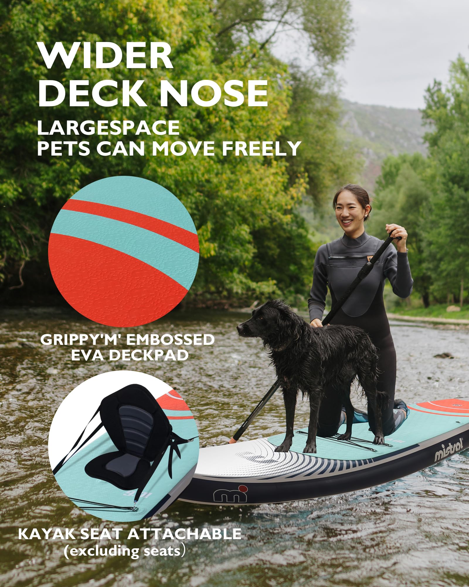 Mistral Inflatable Stand Up Paddle Board, 10'6''x32''x6'' Stable and Lightweight Paddleboard, with Carry Bag, Dual Action Pump, Paddle, Leash, Anti-Slip EVA Deck for Adults & Youth - Image 3