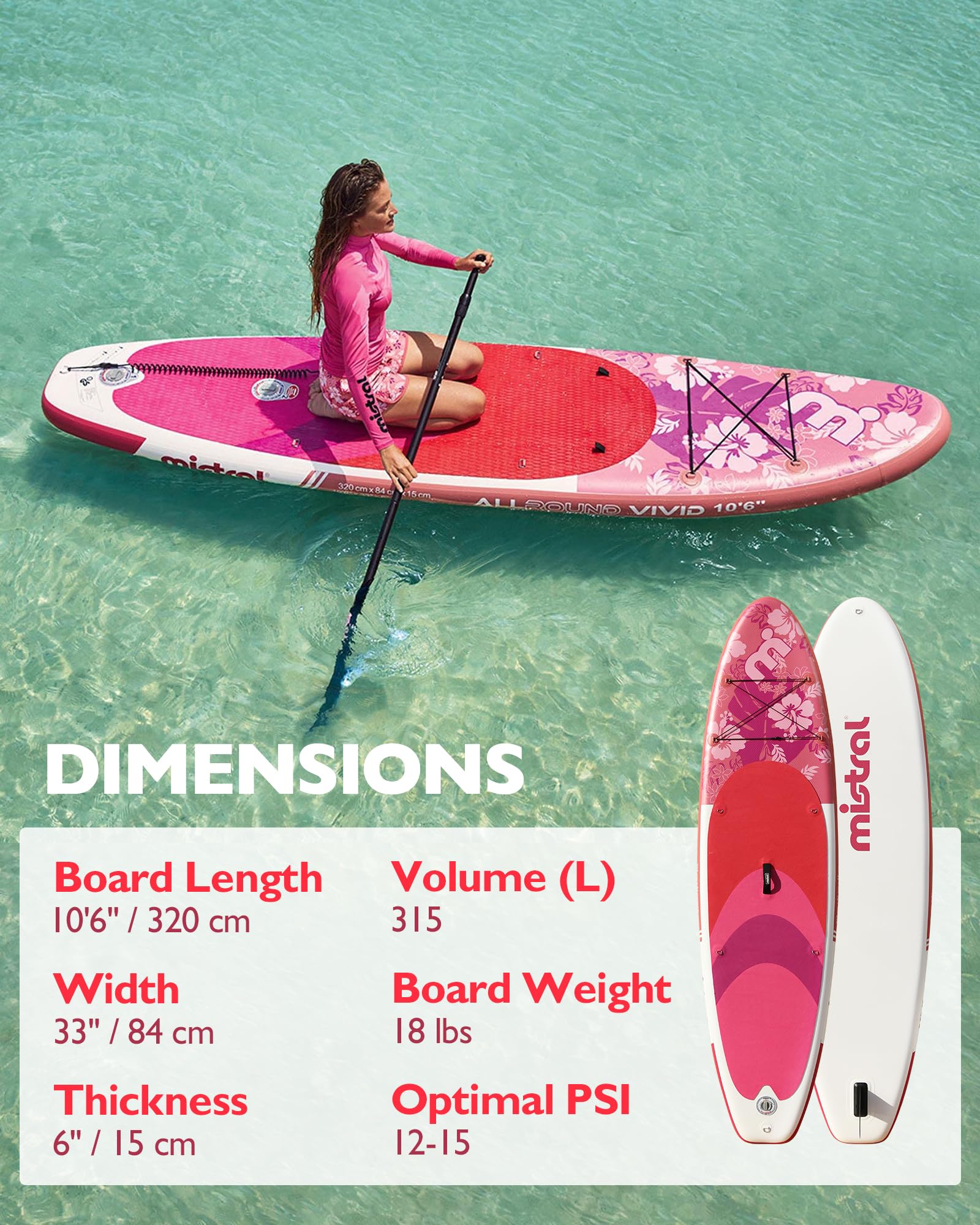 Mistral Inflatable Stand Up Paddle Board, 10'6''x33''x 6'' Inflatable SUP All Around Board, Lightweight iSUP, Stable, Beginner Paddle Board with SUP Accessories, Anti-Slip EVA Deck for Adults & Youth - Image 3