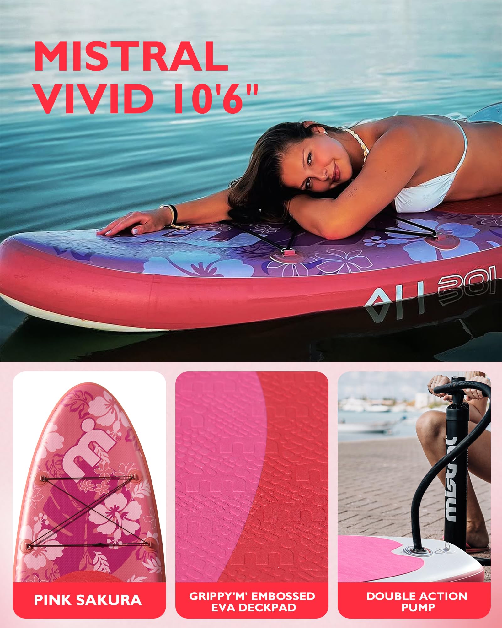 Mistral Inflatable Stand Up Paddle Board, 10'6''x33''x 6'' Inflatable SUP All Around Board, Lightweight iSUP, Stable, Beginner Paddle Board with SUP Accessories, Anti-Slip EVA Deck for Adults & Youth - Image 4
