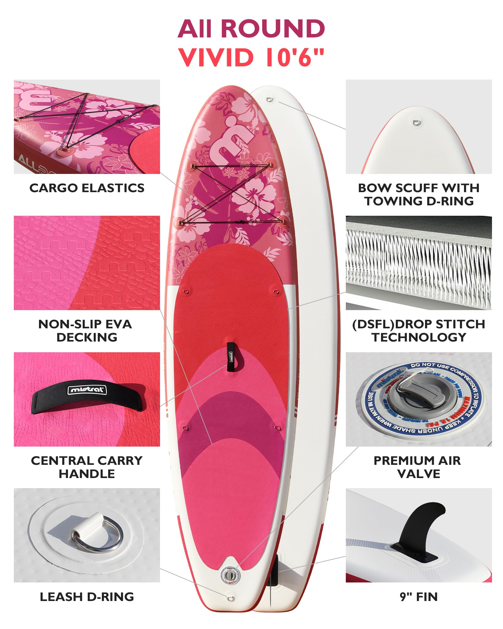 Mistral Inflatable Stand Up Paddle Board, 10'6''x33''x 6'' Inflatable SUP All Around Board, Lightweight iSUP, Stable, Beginner Paddle Board with SUP Accessories, Anti-Slip EVA Deck for Adults & Youth - Image 5