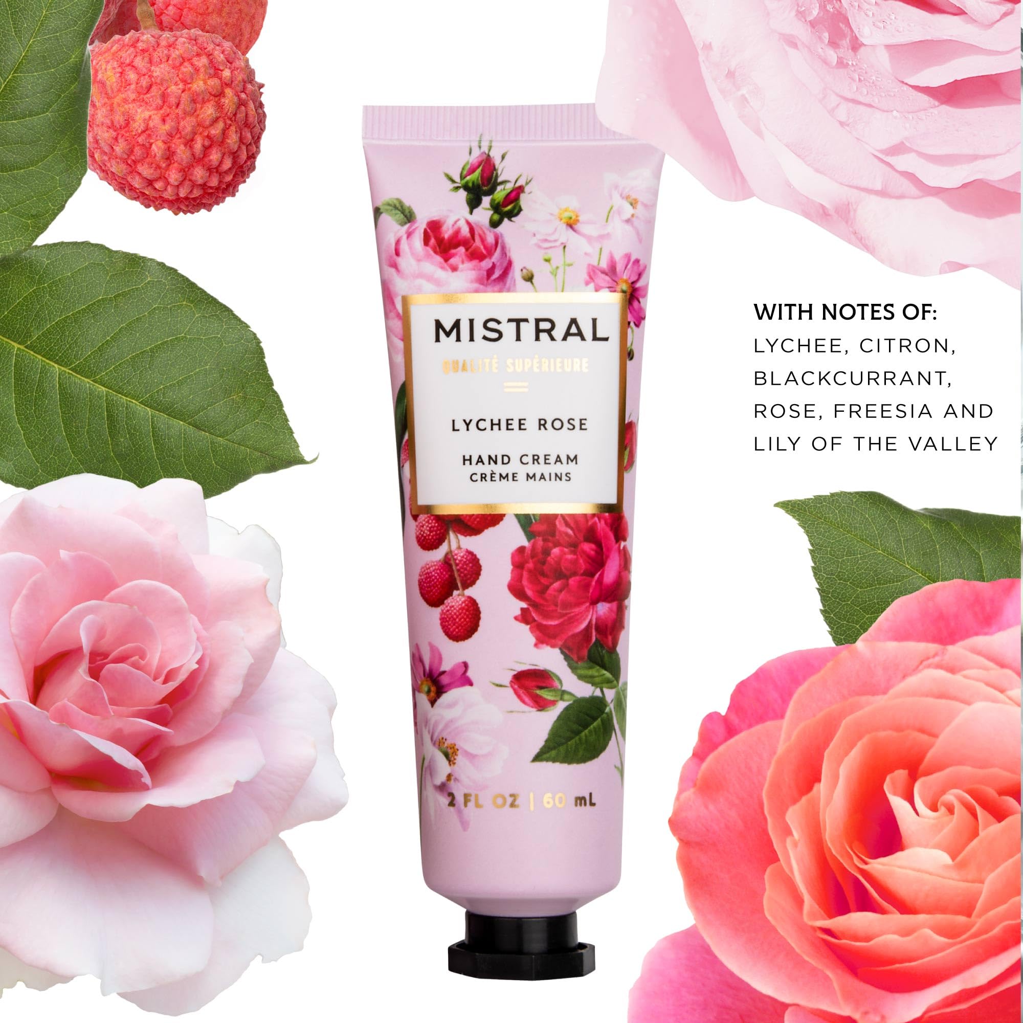 Mistral Luxe Hand Cream – Lychee Rose, 2 fl oz | Moisturizing Hand Lotion for Women with Shea Butter & Almond Oil | Fast-Absorbing, Non-Greasy Formula – Floral Scent | Travel Size Hydrating Handcream - Image 3
