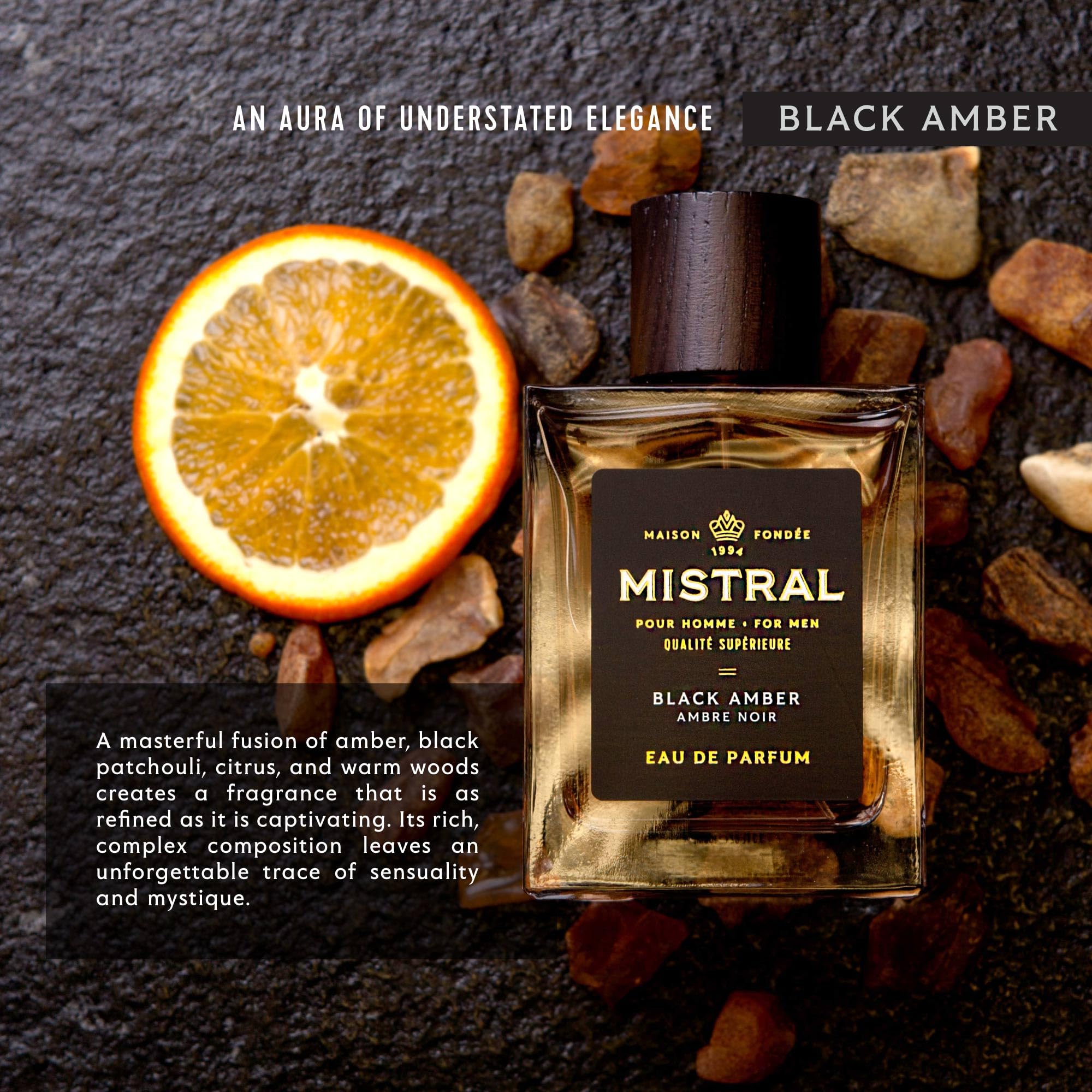Mistral Men’s Cologne – Black Amber Eau de Parfum | Warm & Woody Masculine Scent with Fresh Lemon, Amber, Cedarwood & Musk | Cruelty-Free & Long-Lasting Perfume for Men, Made in France - 3.4 Oz - Image 3