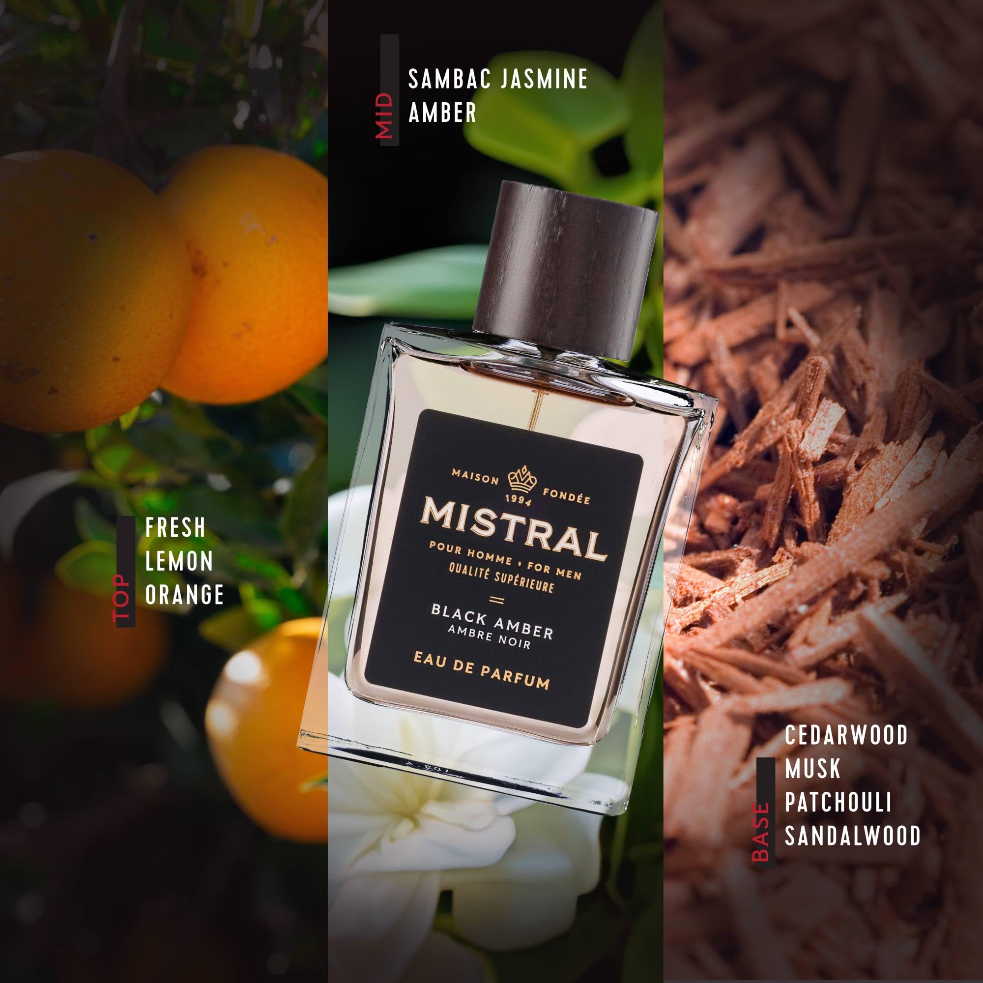 Mistral Men’s Cologne – Black Amber Eau de Parfum | Warm & Woody Masculine Scent with Fresh Lemon, Amber, Cedarwood & Musk | Cruelty-Free & Long-Lasting Perfume for Men, Made in France - 3.4 Oz - Image 4